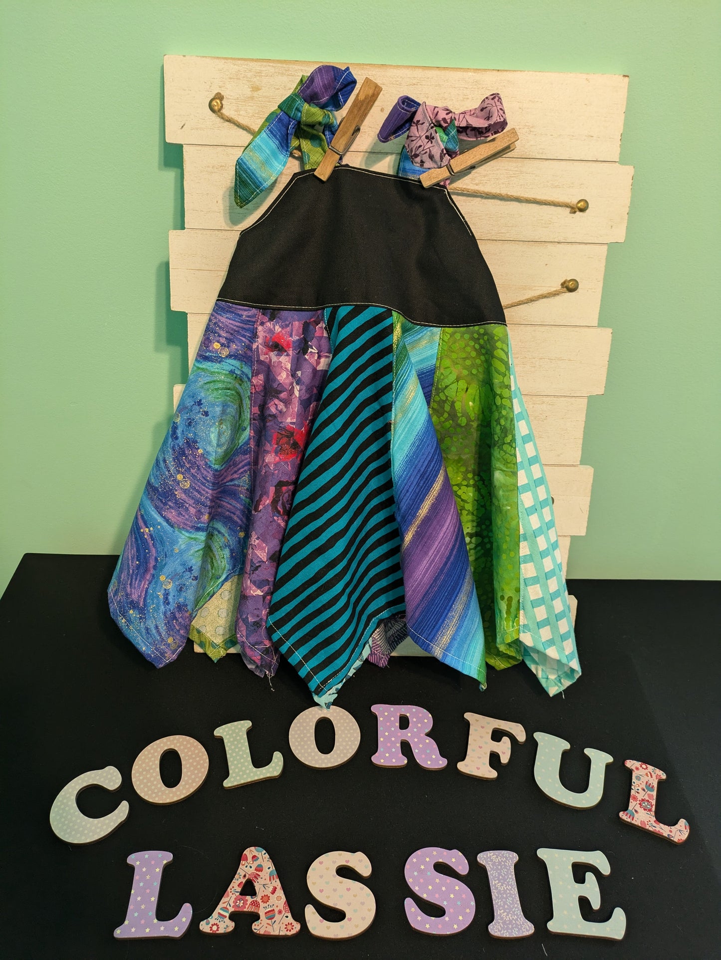 Handkerchief Dress- Purple, Teal and Green