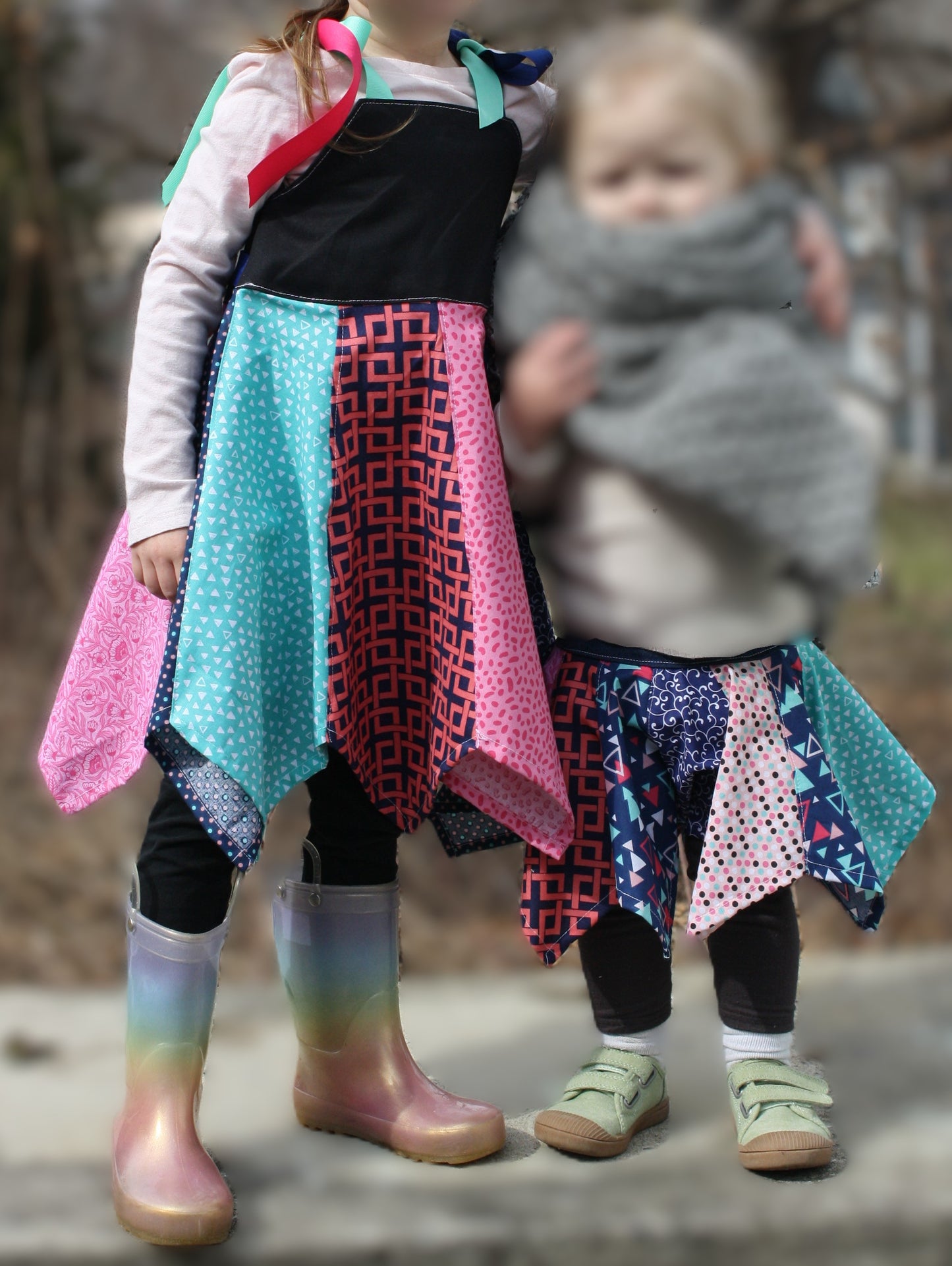 Handkerchief Dress- Pink, Blue and Teal